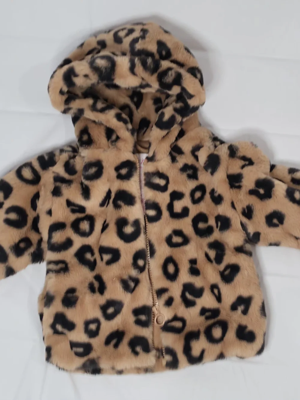 Toddler 2T Leopard Faux Fur Hooded Puffer Jacket - Tan